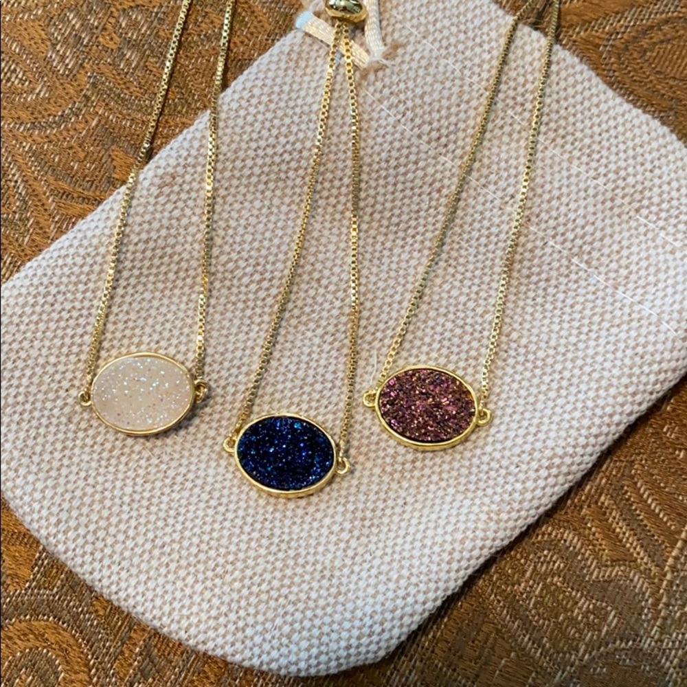 Gold Druzy Charm Adjustable Bracelet